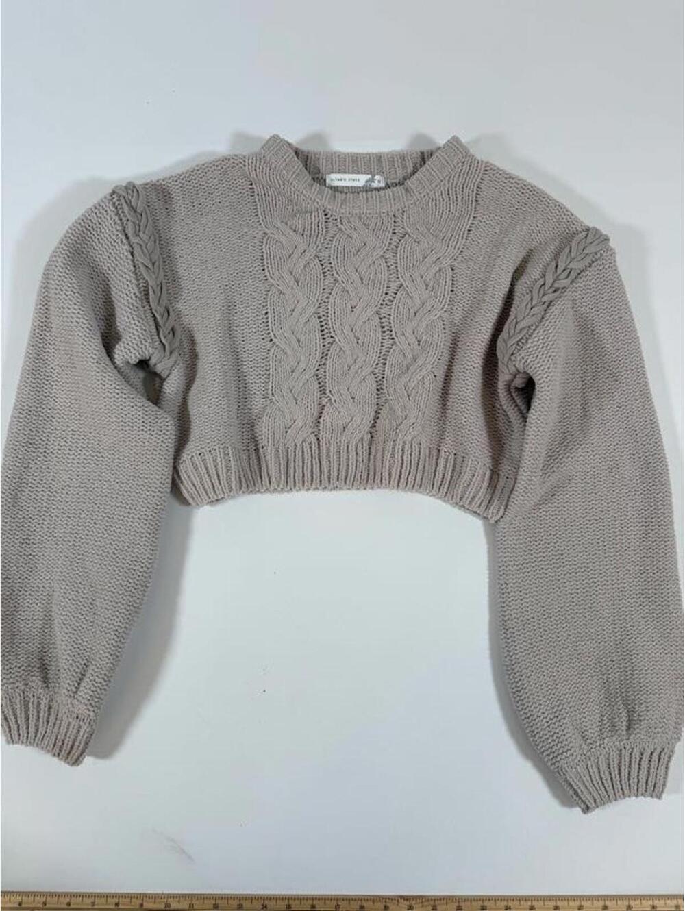 Altar'd State Taupe Cable Knit Cropped Sweater Medium